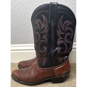 Durango Boots Mens Size 9 Cowboy Brown "Carvello" Black Leather Brass Cutter Toe